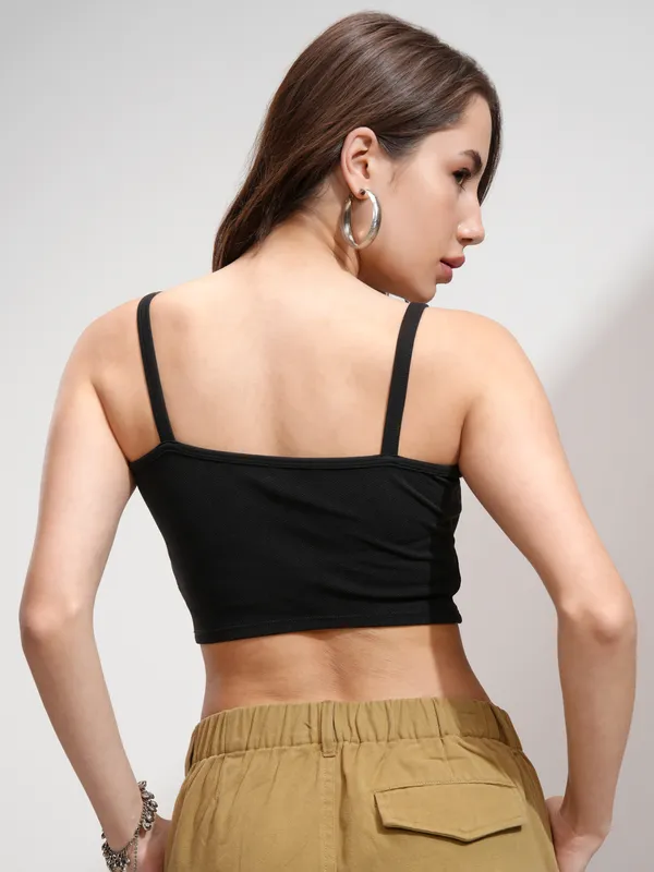 Tokyo Talkies Women Black Solid Fitted Top