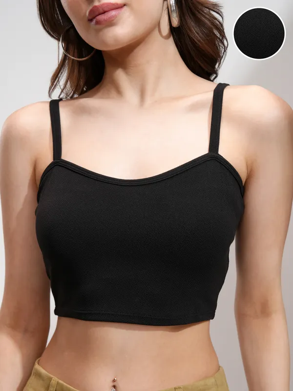 Tokyo Talkies Women Black Solid Fitted Top