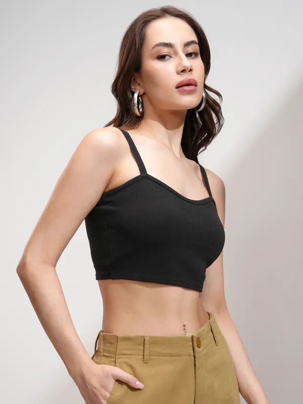 Tokyo Talkies Women Black Solid Fitted Top