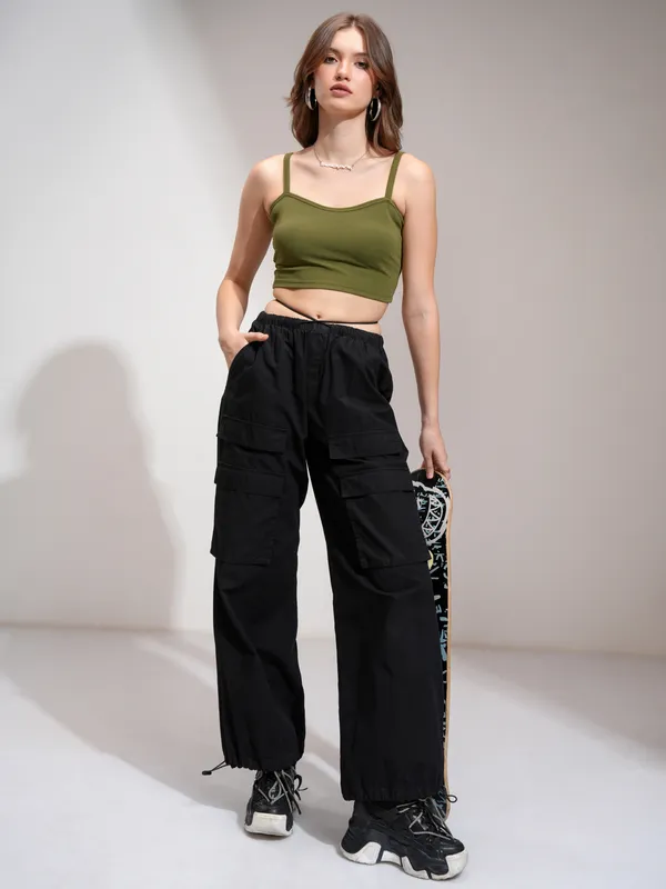 Tokyo Talkies Women Olive Solid Fitted Top