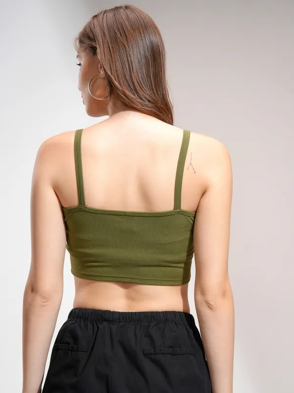 Tokyo Talkies Women Olive Solid Fitted Top