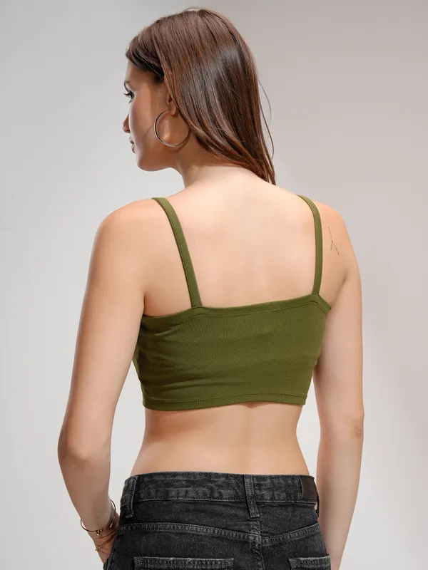 Tokyo Talkies Women Olive Solid Fitted Top