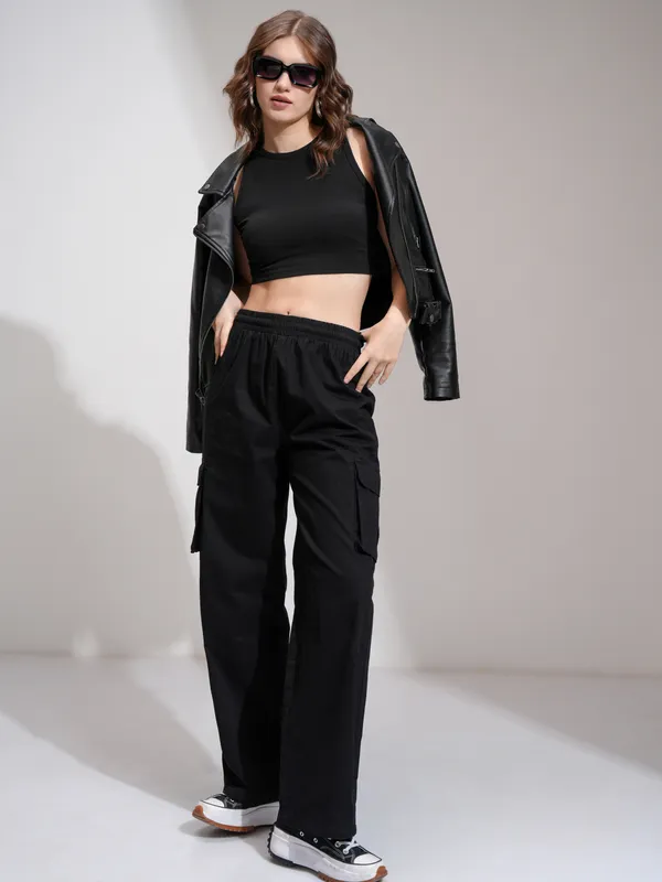 Tokyo Talies Women Black Solid Tank Top