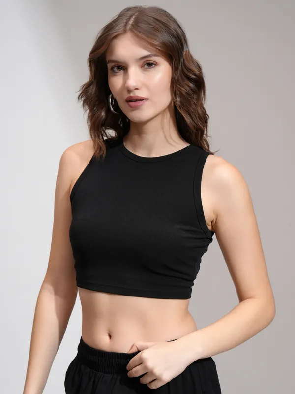 Tokyo Talies Women Black Solid Tank Top