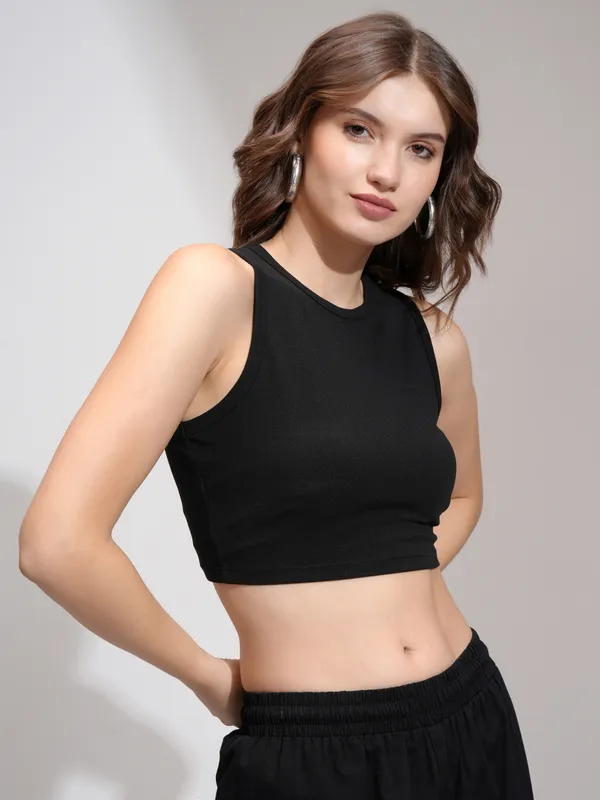 Tokyo Talies Women Black Solid Tank Top