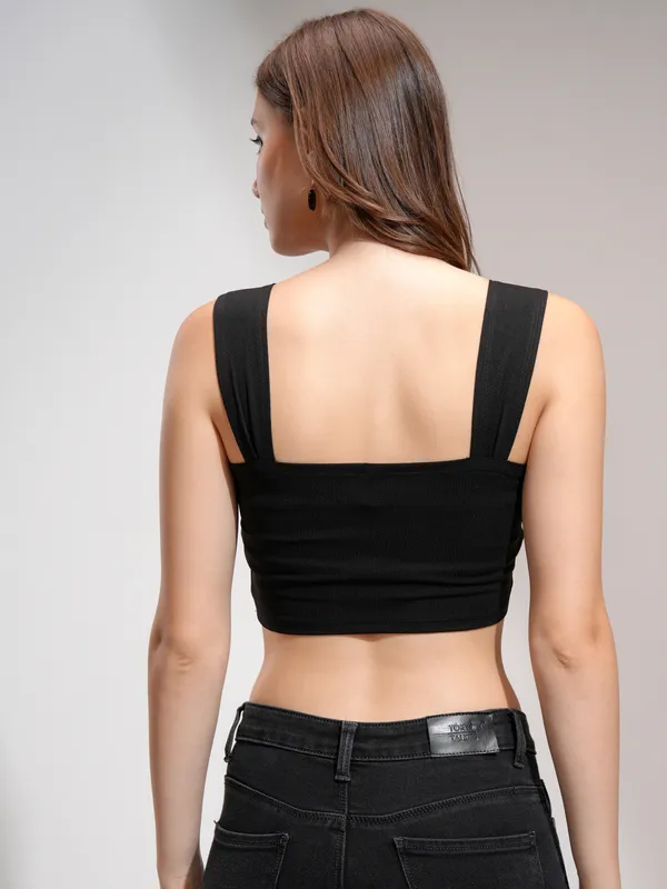 Tokyo Talkies Women Black Solid Fitted Top