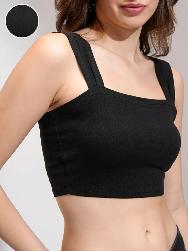 Tokyo Talkies Women Black Solid Fitted Top