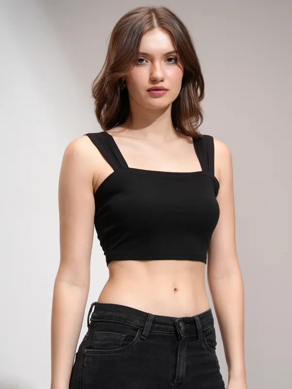 Tokyo Talkies Women Black Solid Fitted Top