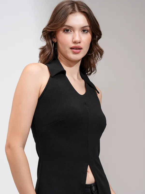 Tokyo Talkies Women Black Solid Fitted Top