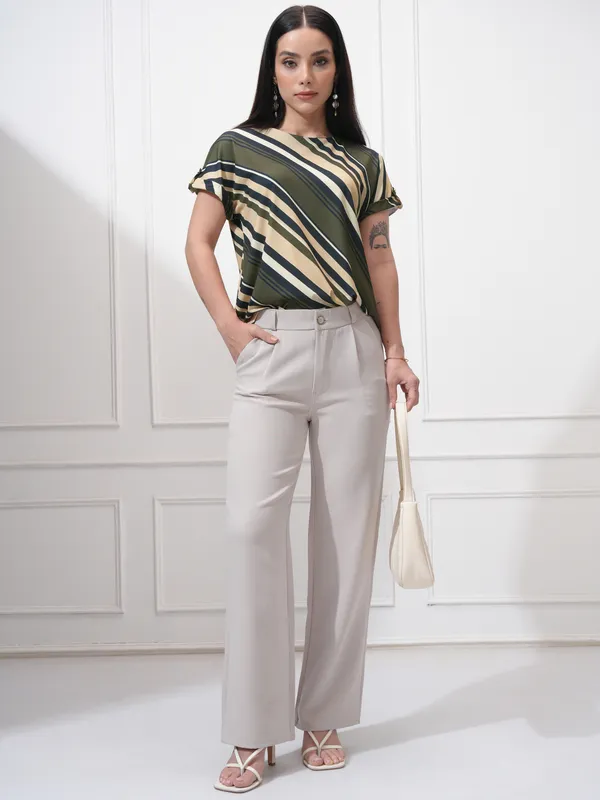 Tokyo Talkies Women Olive Striped Regular Top