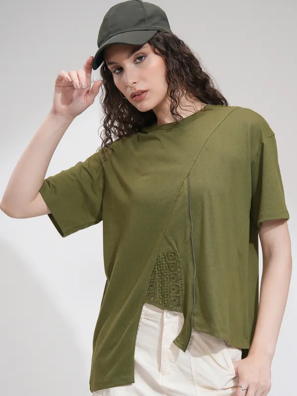Tokyo Talkies Women Olive Solid Regular Top