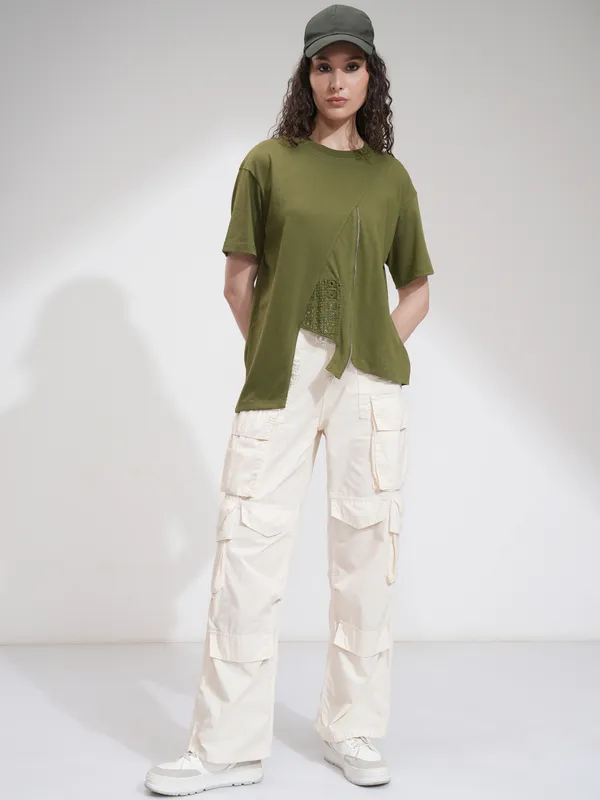 Tokyo Talkies Women Olive Solid Regular Top