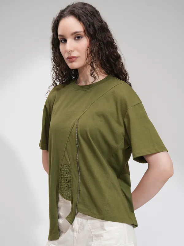 Tokyo Talkies Women Olive Solid Regular Top