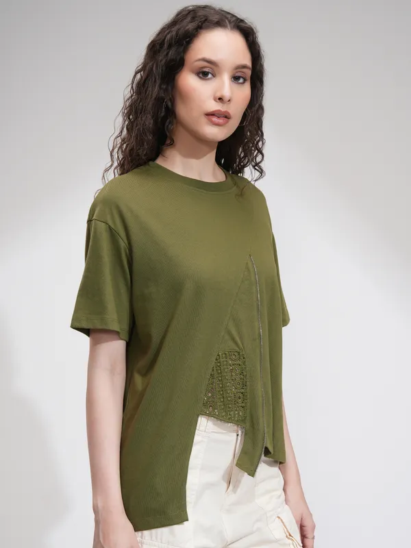 Tokyo Talkies Women Olive Solid Regular Top
