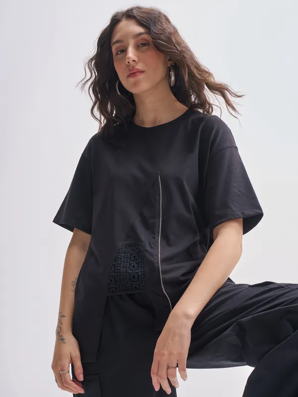 Tokyo Talkies Women Black Solid Regular Top