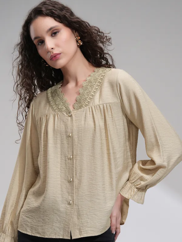 Tokyo Talkies Women Beige Solid Regular Top