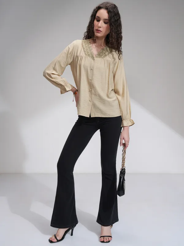 Tokyo Talkies Women Beige Solid Regular Top