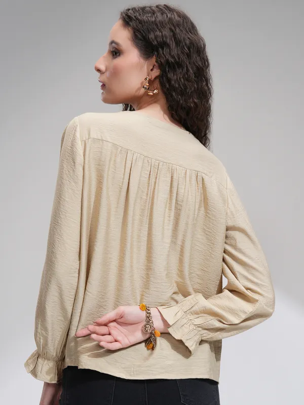 Tokyo Talkies Women Beige Solid Regular Top