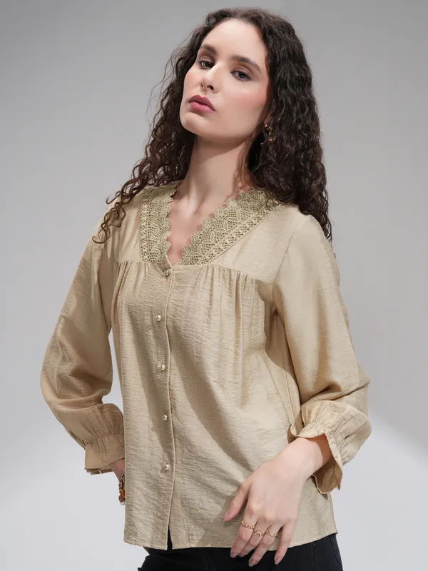 Tokyo Talkies Women Beige Solid Regular Top