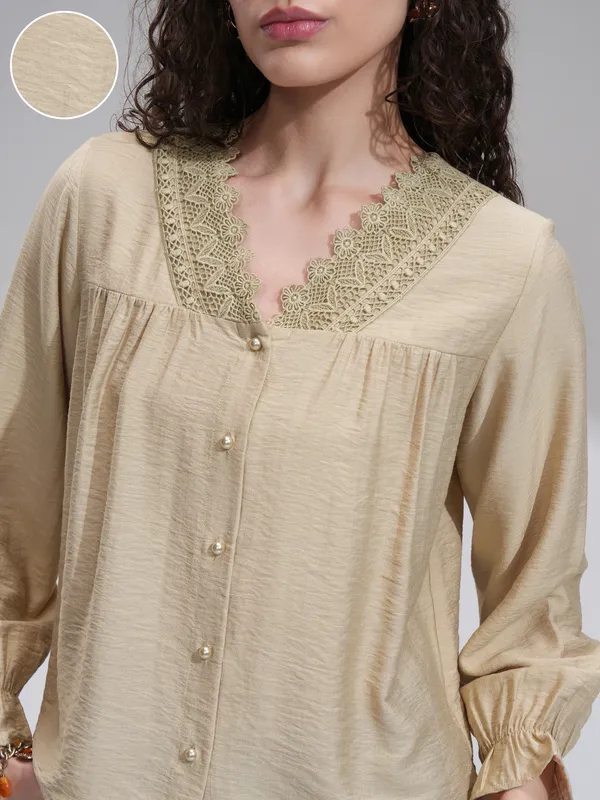 Tokyo Talkies Women Beige Solid Regular Top