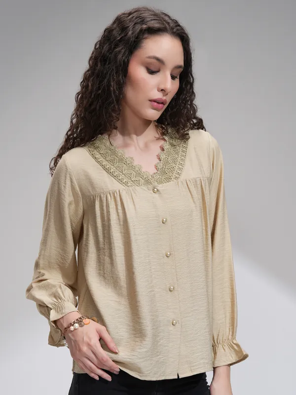 Tokyo Talkies Women Beige Solid Regular Top