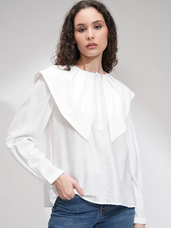 Tokyo Talkies Women White Solid Regular Top