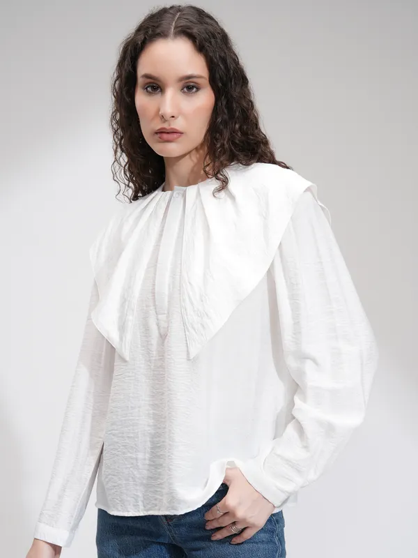 Tokyo Talkies Women White Solid Regular Top