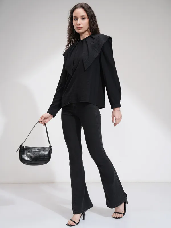 Tokyo Talkies Women Black Solid Regular Top