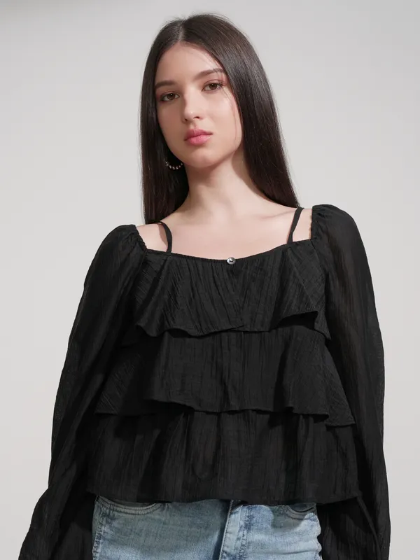 Tokyo Talkies Women Black Solid Regular Top