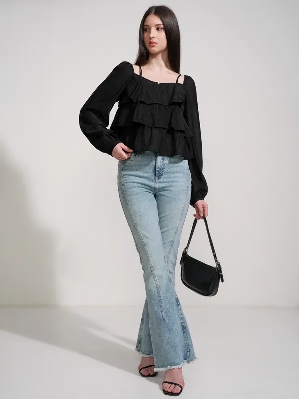 Tokyo Talkies Women Black Solid Regular Top