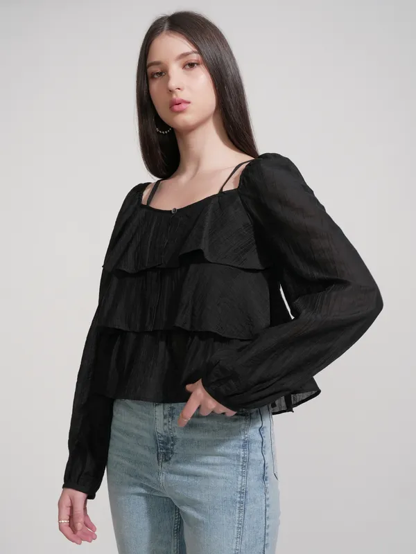 Tokyo Talkies Women Black Solid Regular Top
