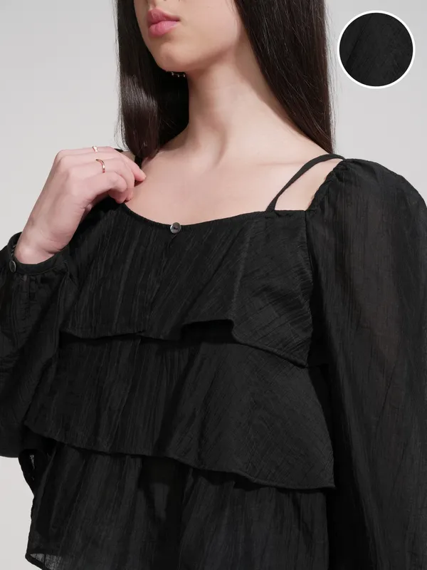 Tokyo Talkies Women Black Solid Regular Top