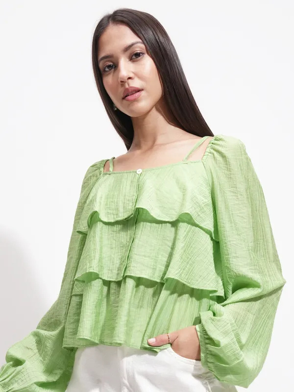 Tokyo Talkies Women Green Solid Regular Top