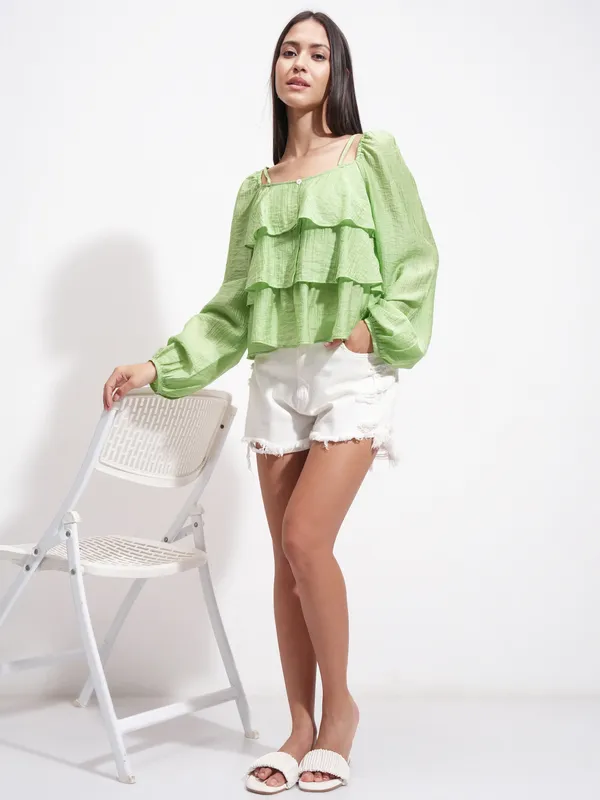 Tokyo Talkies Women Green Solid Regular Top