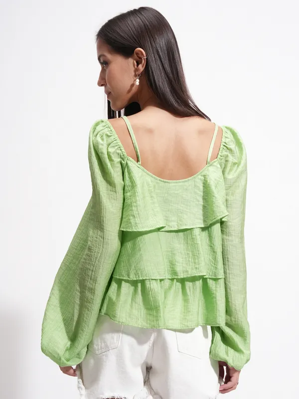 Tokyo Talkies Women Green Solid Regular Top