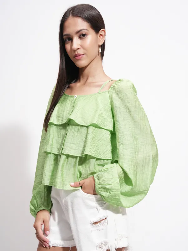 Tokyo Talkies Women Green Solid Regular Top