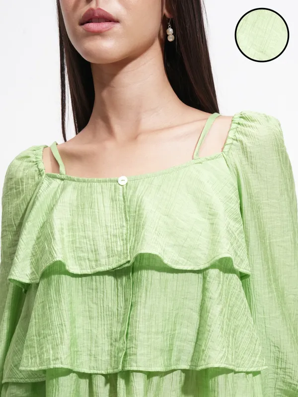 Tokyo Talkies Women Green Solid Regular Top