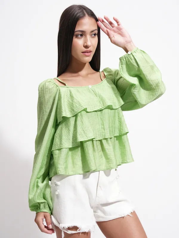 Tokyo Talkies Women Green Solid Regular Top