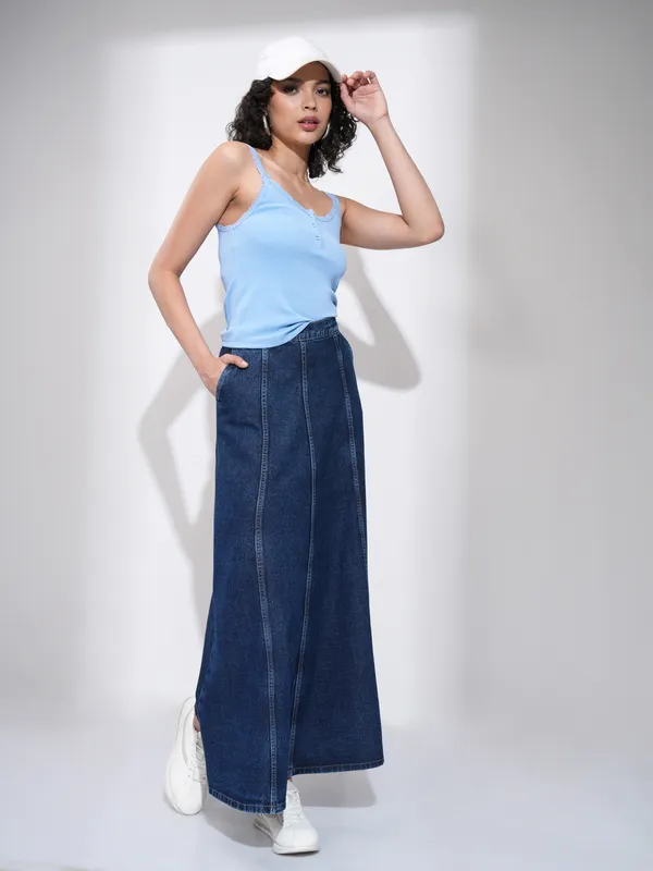 Tokyo Talkies Women Blue Solid Tank Top