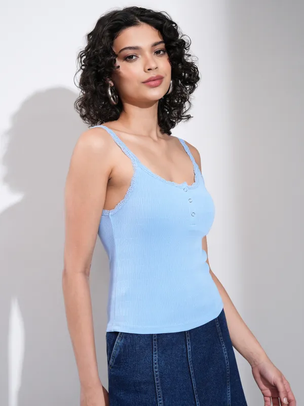 Tokyo Talkies Women Blue Solid Tank Top
