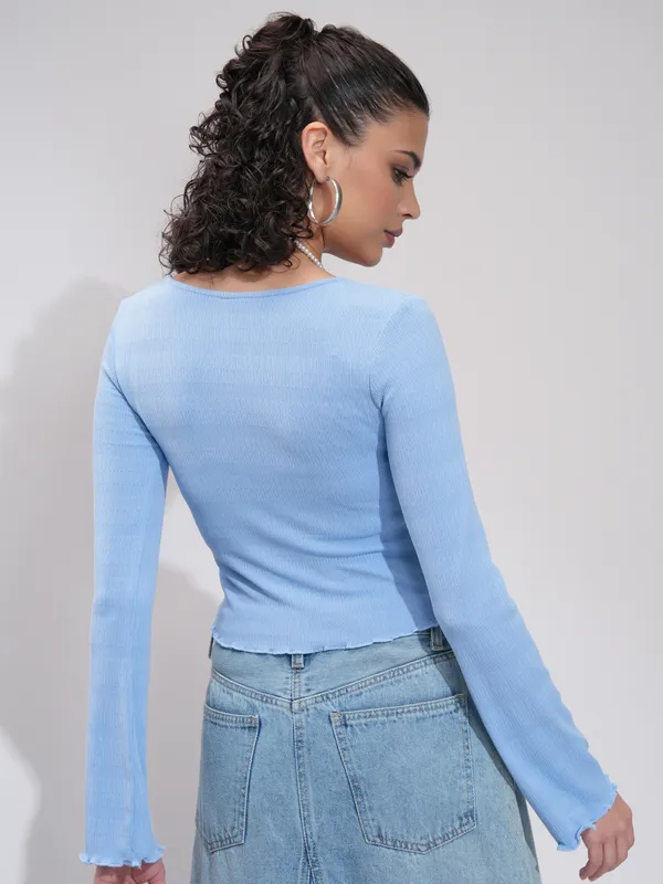 Tokyo Talkies Women Blue Solid Regular Top