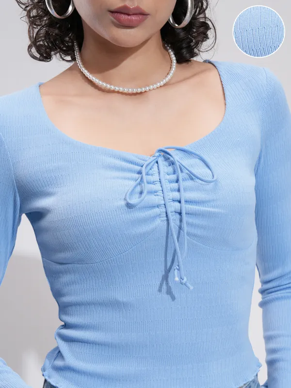 Tokyo Talkies Women Blue Solid Regular Top