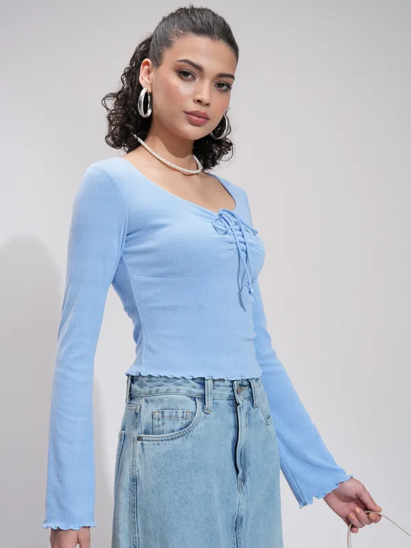 Tokyo Talkies Women Blue Solid Regular Top