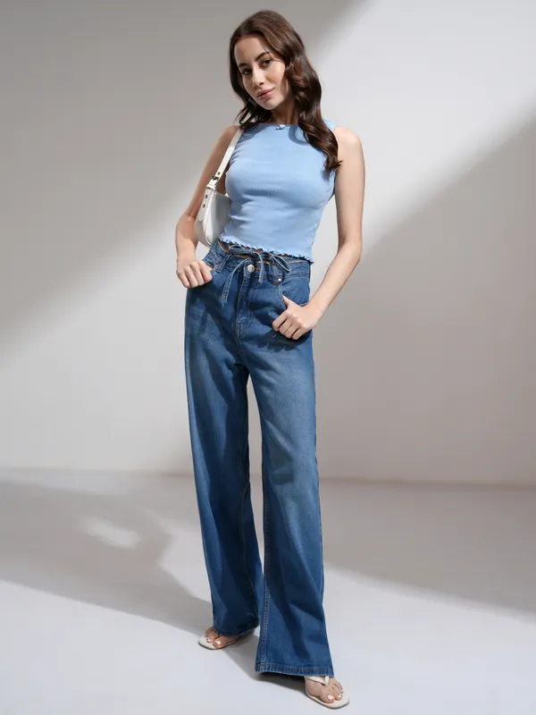 Tokyo Talkies Women Blue Solid Regular Top