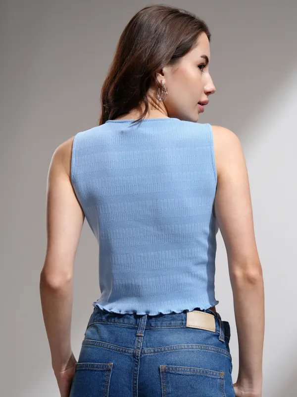 Tokyo Talkies Women Blue Solid Regular Top