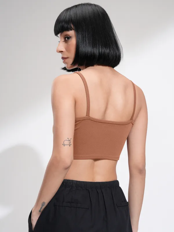 Tokyo Talkies Women Brown Solid Fitted Top