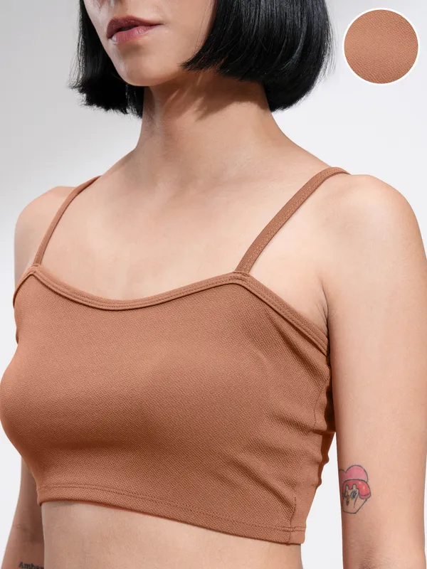 Tokyo Talkies Women Brown Solid Fitted Top
