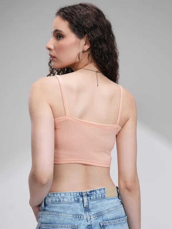 Tokyo Talkies Women Peach Solid Fitted Top