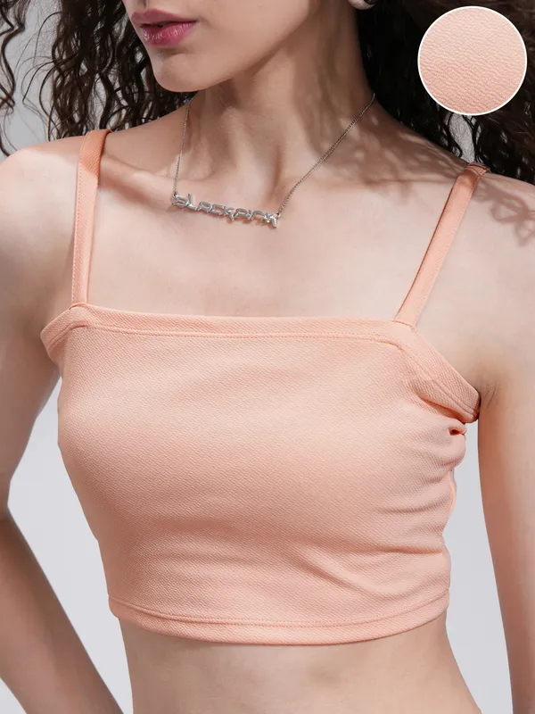 Tokyo Talkies Women Peach Solid Fitted Top