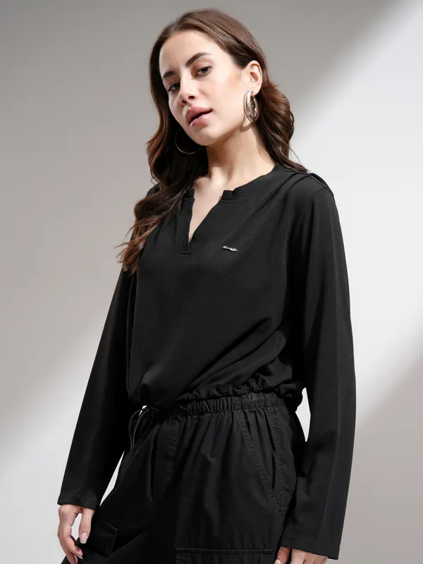Tokyo Talkies Women Black Solid Regular Top